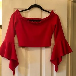 Missguided red off the shoulder crop top